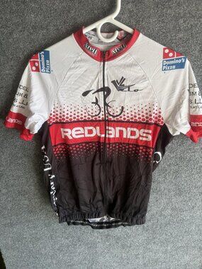 JL Velo Cycling Jersey Mens Medium White Redlands Full Zip Short Sleeve Pockets